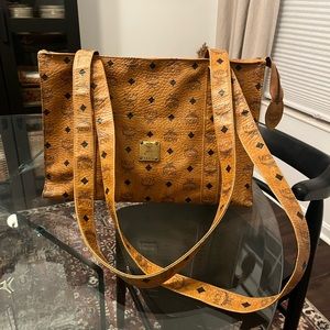 MCM Long Handle Tote Bag in Cognac Visetos Monogram Canvas